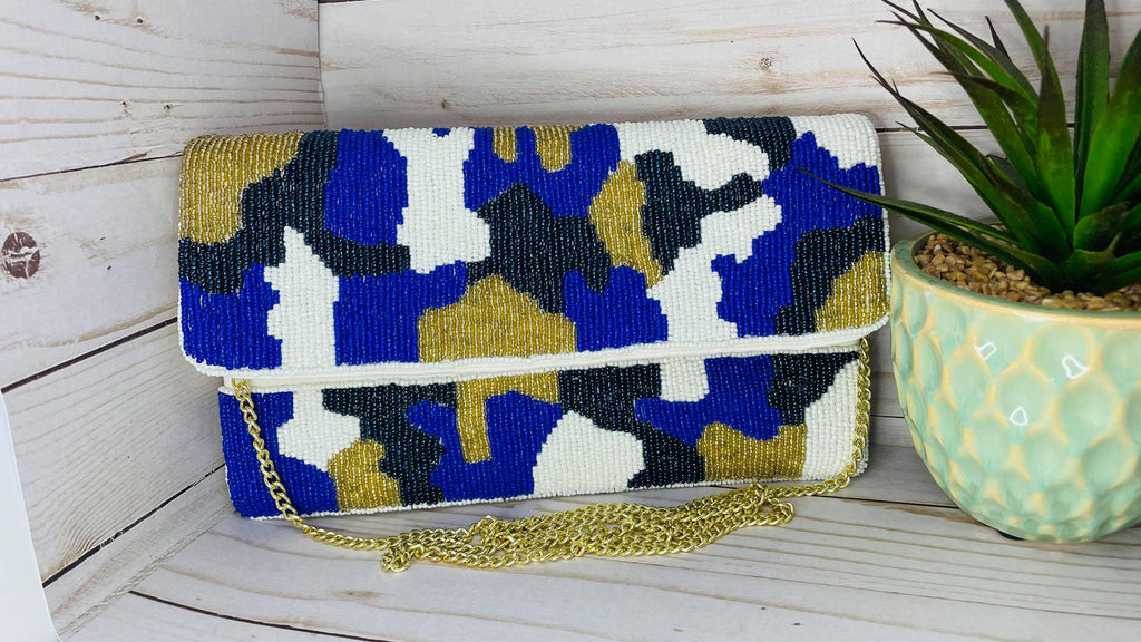 Blue Camo Beaded Tote Bag