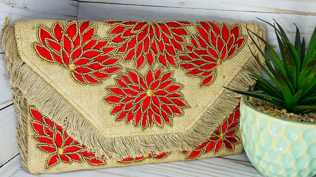 Floral Beaded Clutch Bag