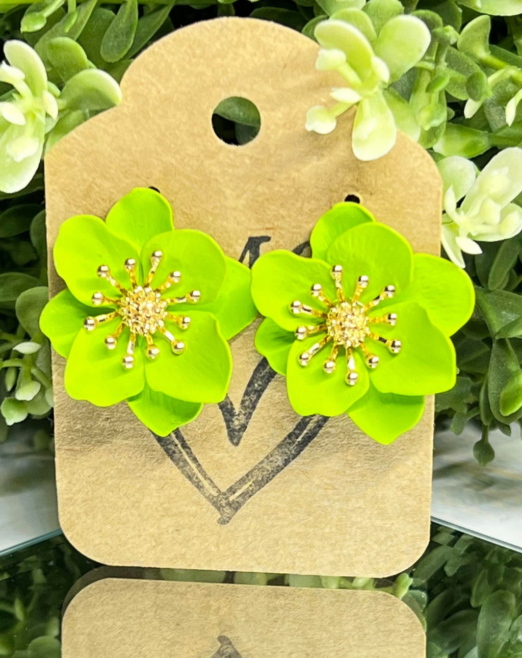 Fashion Flower Design Lime Earrings